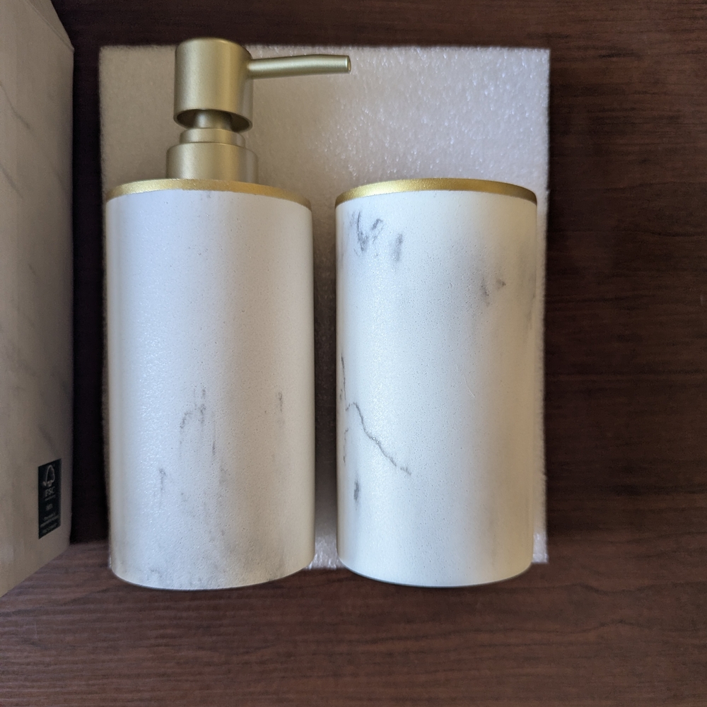 Luxury Marble Soap Dispenser and Tumbler Set